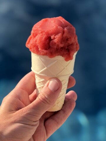 ice cream cone with strawberry sorbet