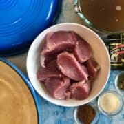 sliced pork loin, spices, beef base and a blue pot