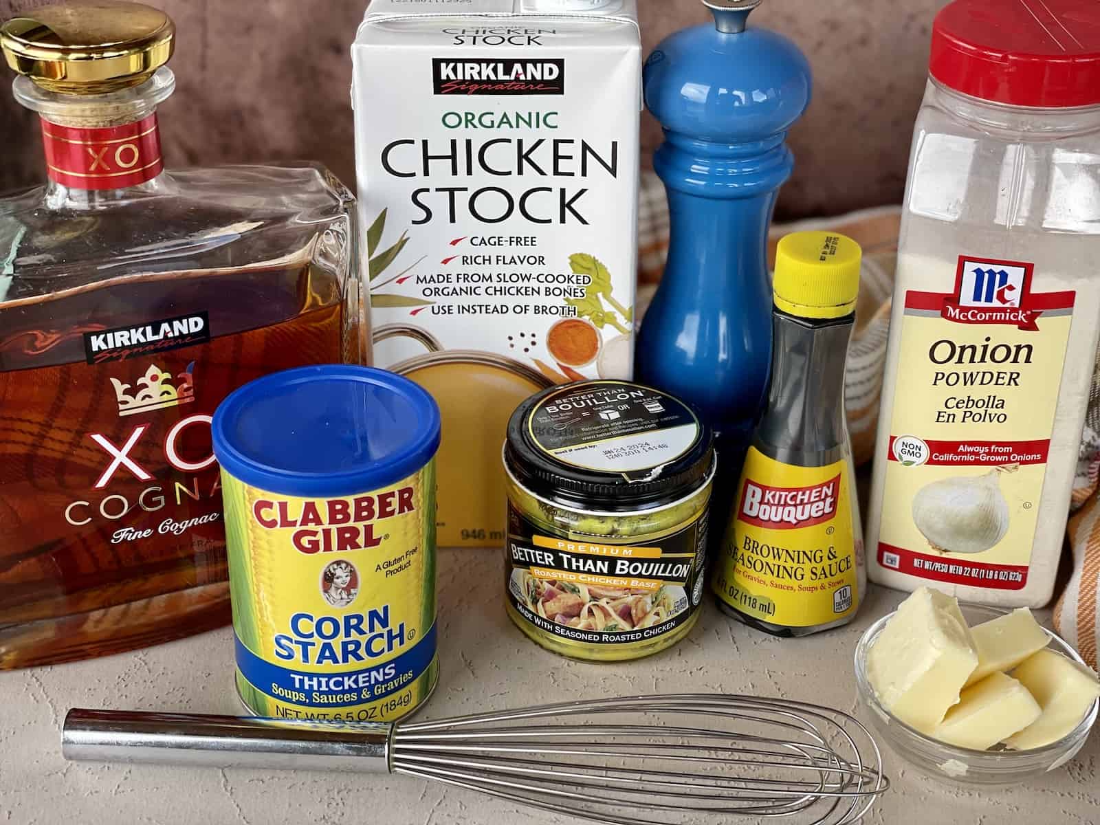 all of the ingredients lined up to make gravy without drippings