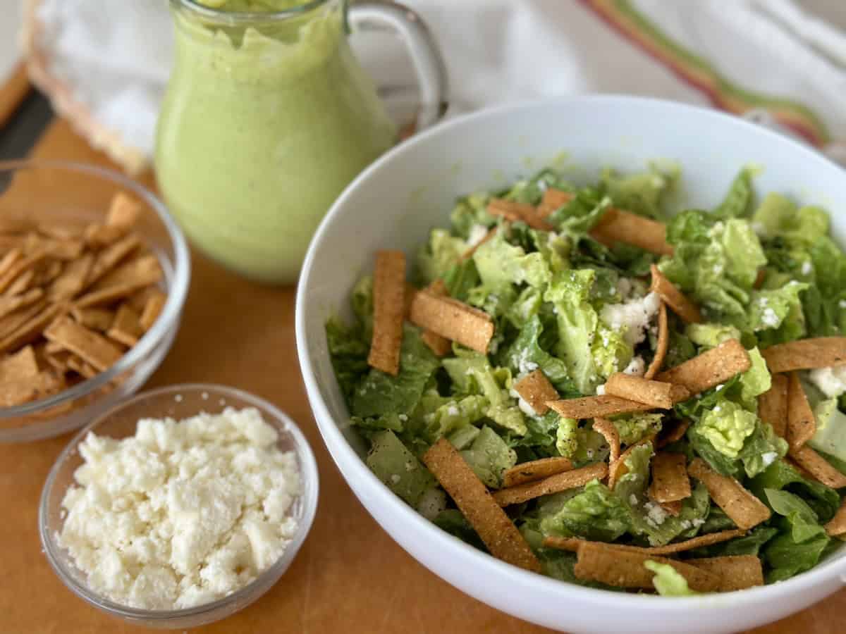 Mexican caesar salad with avocado dressing