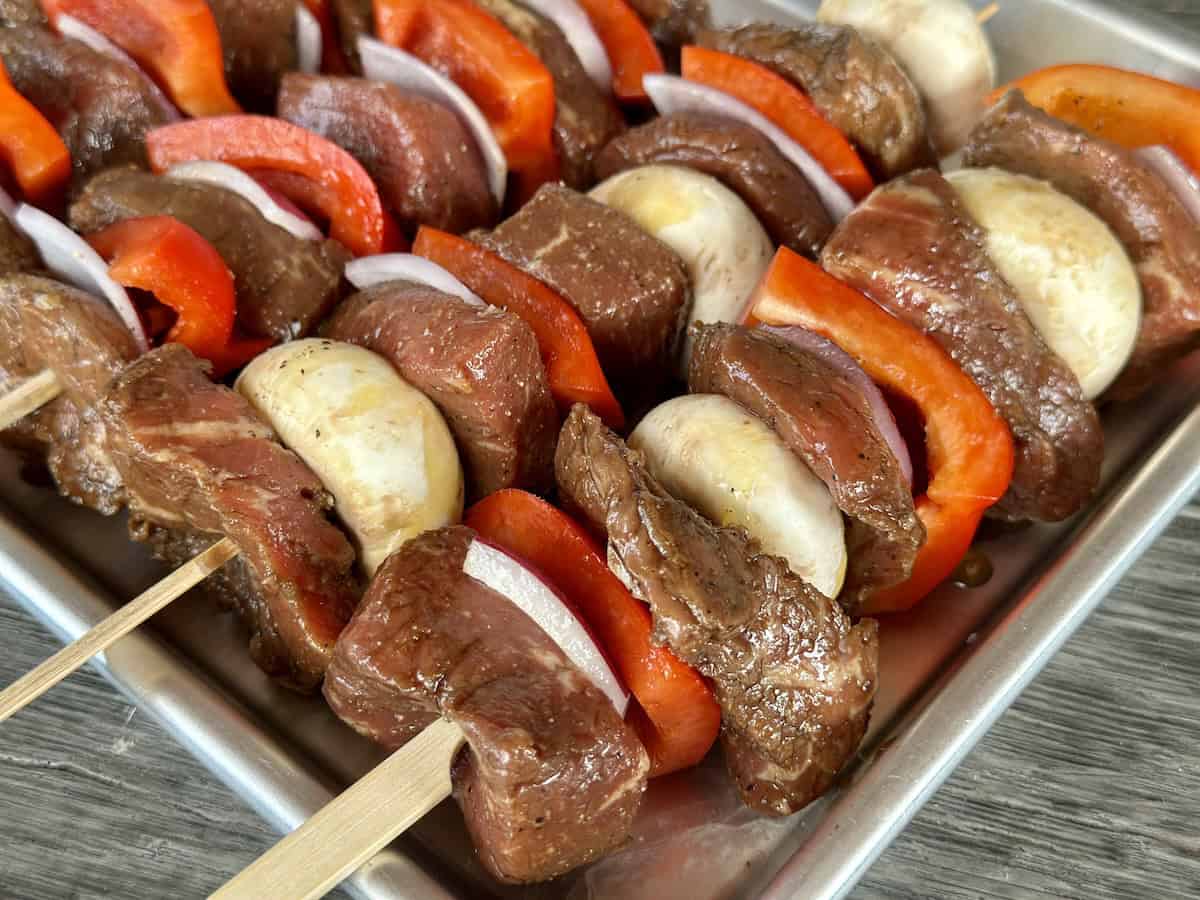 prepared traeger kabobs on tray