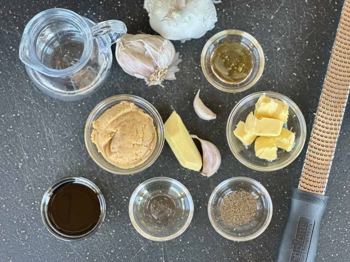 miso ingredients on black cutting board