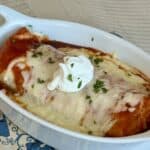 wet beef burrito is white baking dish