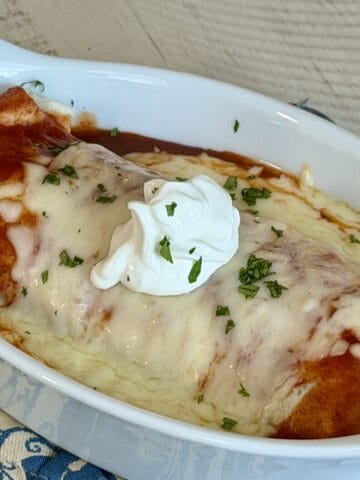 wet beef burrito is white baking dish