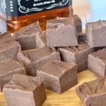 whiskey fudge squares wood cutting board bottle of jack Daniels