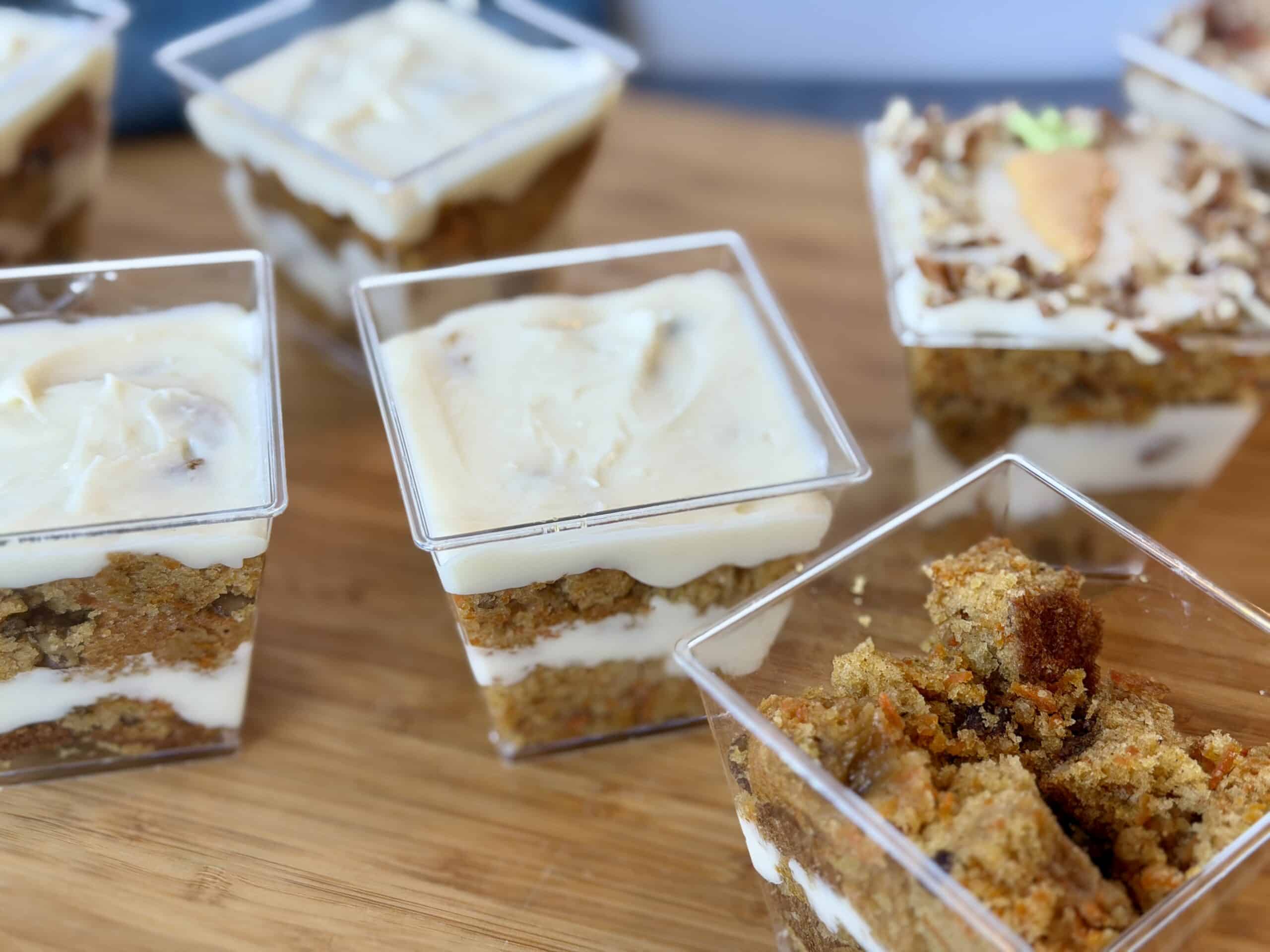 procees shot of mini carrot cakes being assembled 