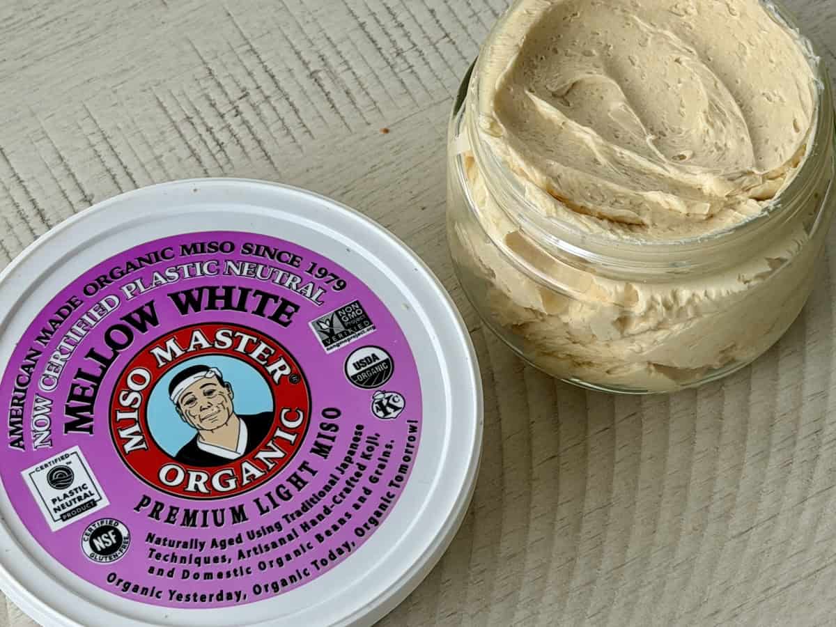 tub white miso paste prepared miso butter in glass jar