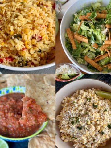 Mexican rice caesar salad smoked salsa with tortilla chip corn salad