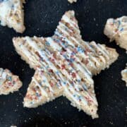 star shaped Rice Krispie treat with white chocolate and sprinkles