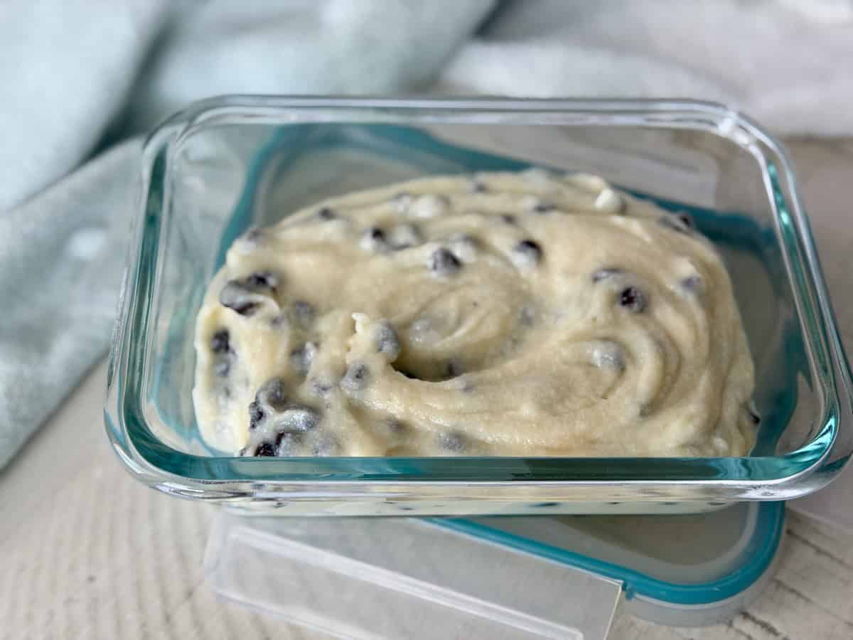 leftover cannoli dip in glass snap ware container
