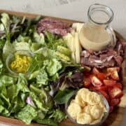 italian chopped salad on large wood platter